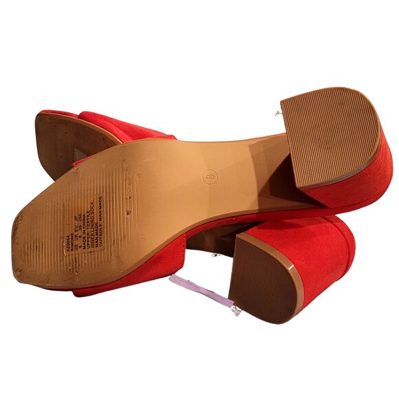 Pizz Annuzi Red Suede Slip-On Sandals 2" Block Heel, Summer Chic Size 8 Open Toe - Picture 6 of 6